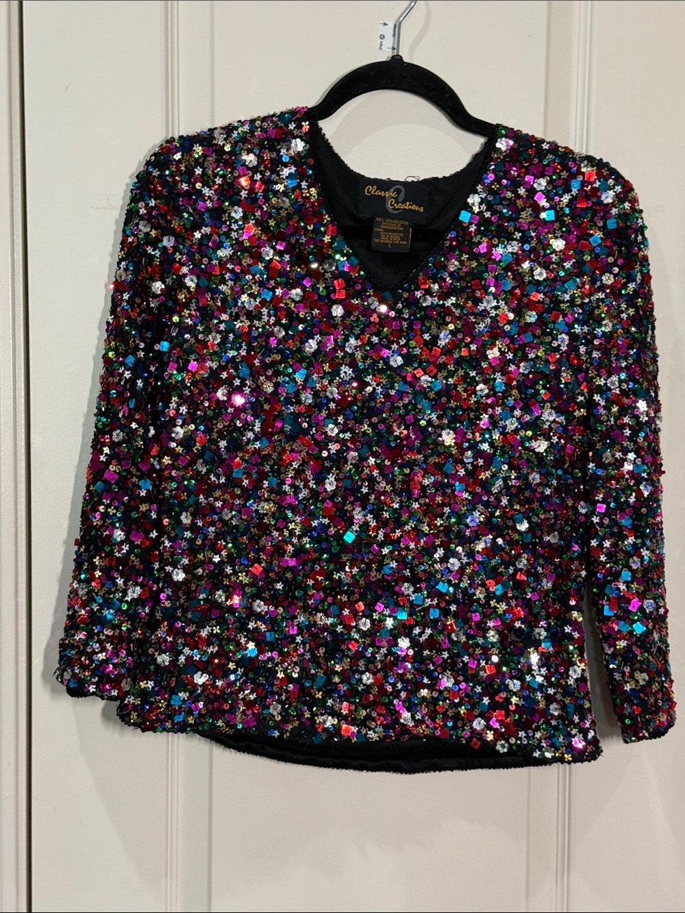Black Multicolor Sequin V-Neck Women's Top By Classic Creations